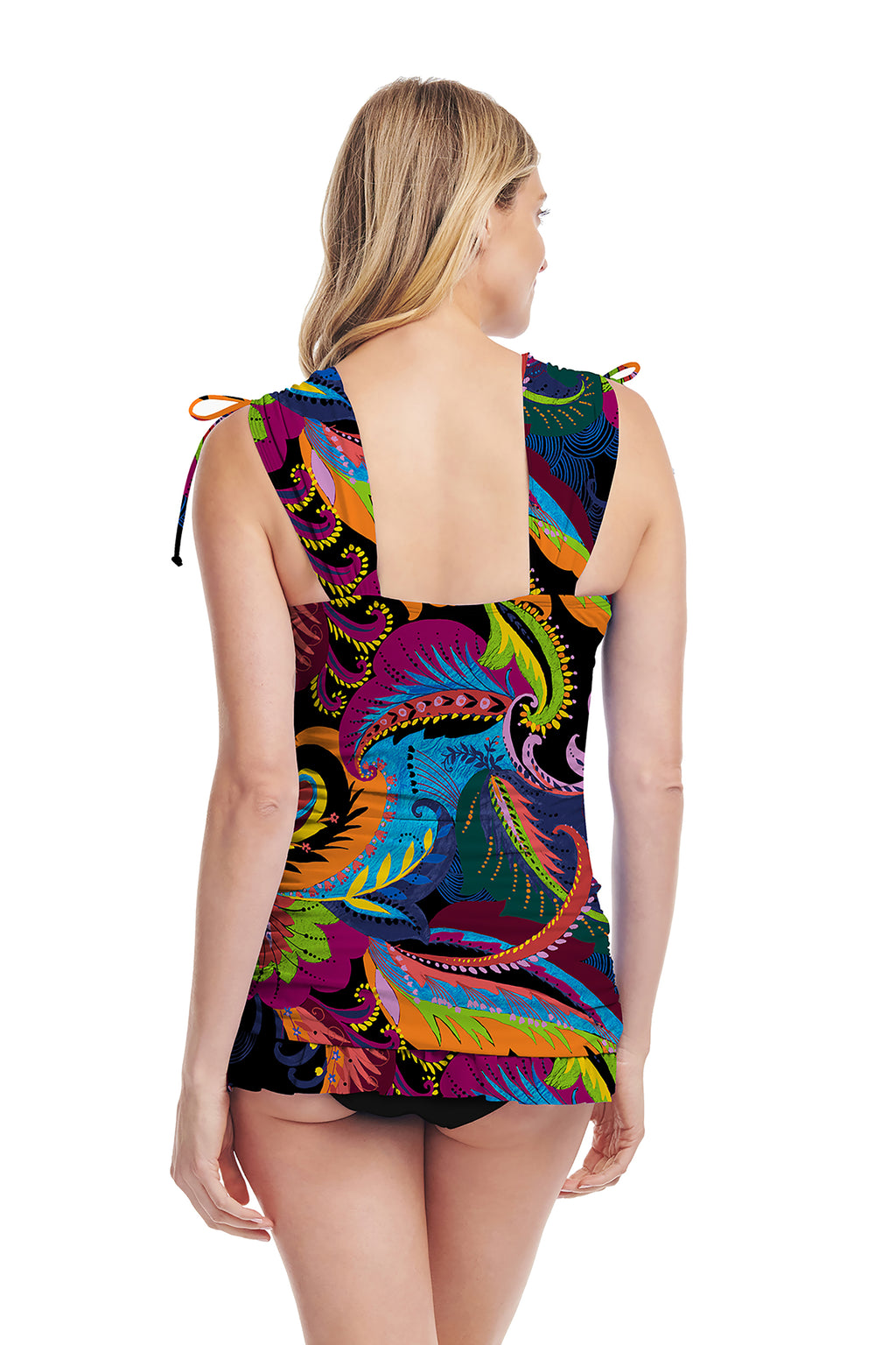 Grecian Skater Ruched One Piece Swimdress in Colorblock Paisley