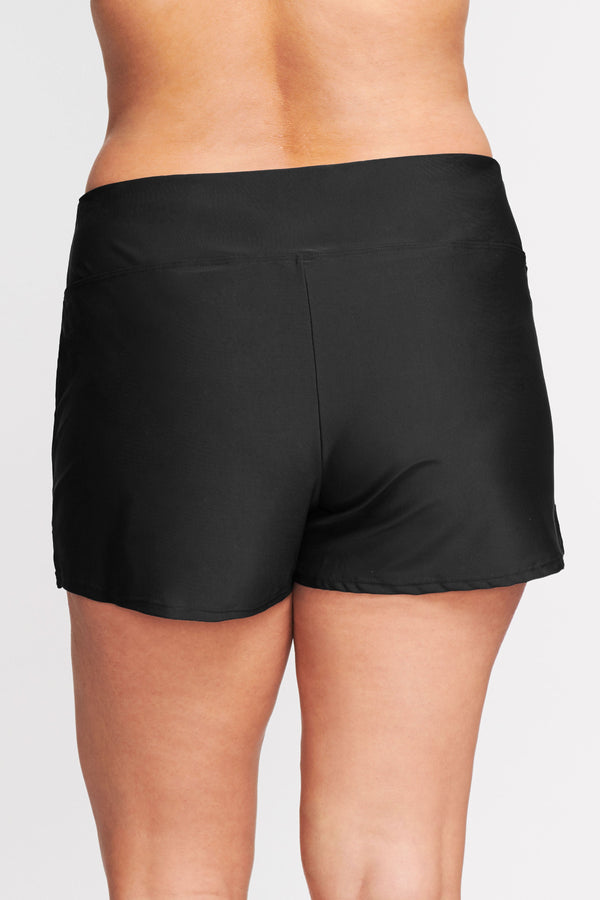 Plus Size Swim Short with Built in Brief in Solid Black