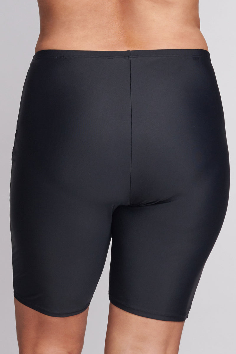 Plus Size Long Length Capri Swim Short in Solid Black
