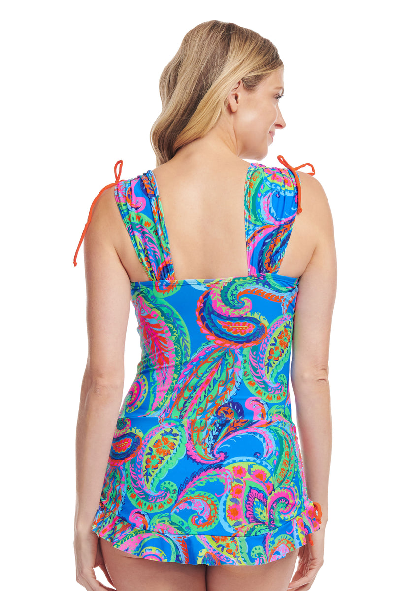 Grecian Skater 2-in-1 Convertible Length Tankini Top in French Paisley