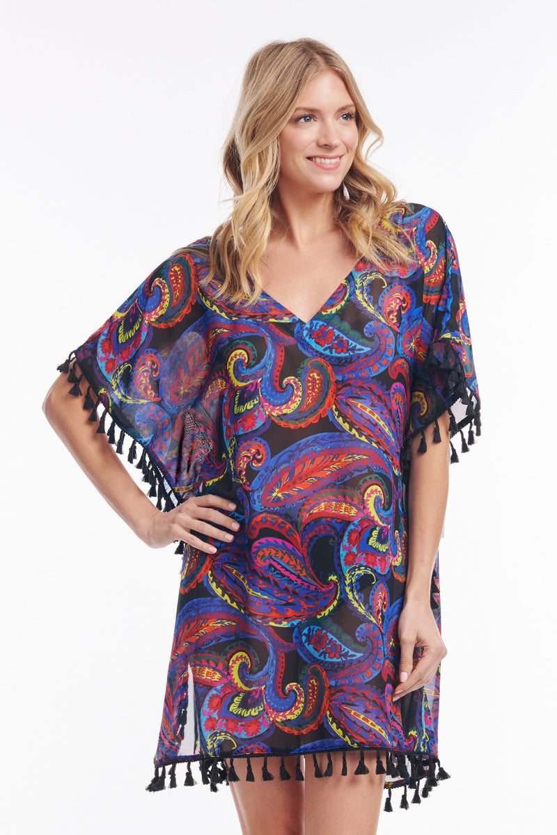 Kaftan Coverup with Tassel Trim in French Paisley