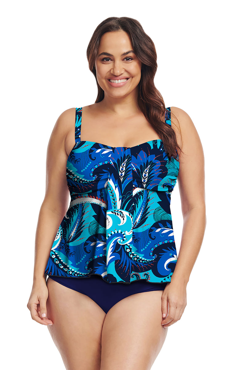 Plus Size Bandeau Tankini Swim Top with Waterfall Drape| Mazu Swim ...