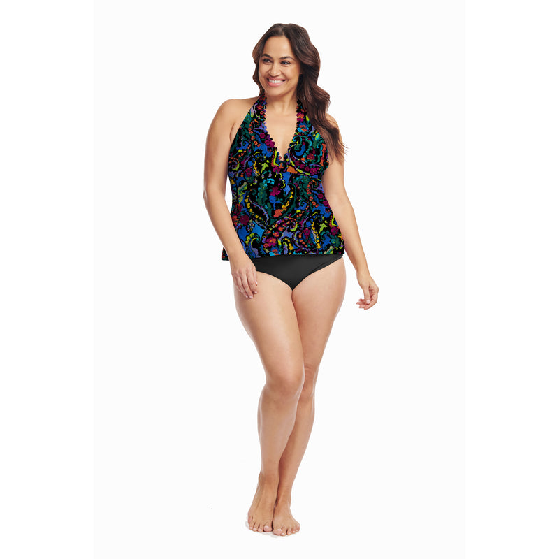 Plus Size Scallop Neckline Halter Tankini Top in Mediterranean