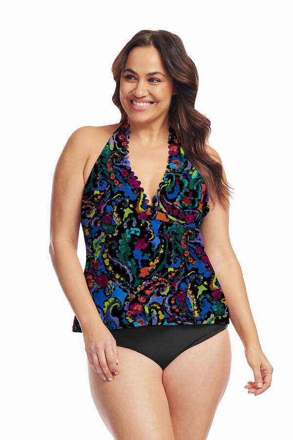 Women's Plus Size Scallop Halter Tankini Swim Top | Mazu Swim
