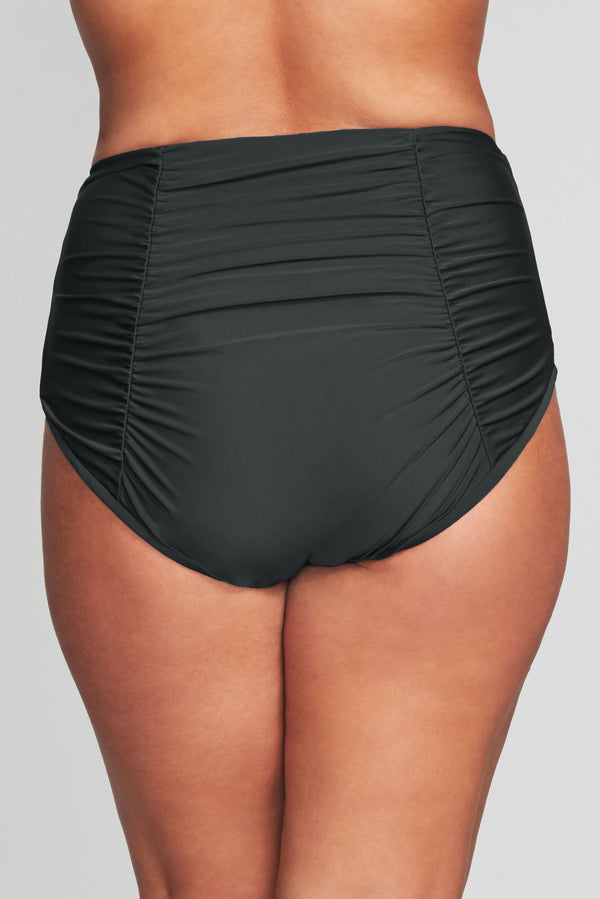 PLUS SIZE RUCHED RETRO HIGH WAIST BRIEF IN SOLID BLACK BY MAZU SWIM