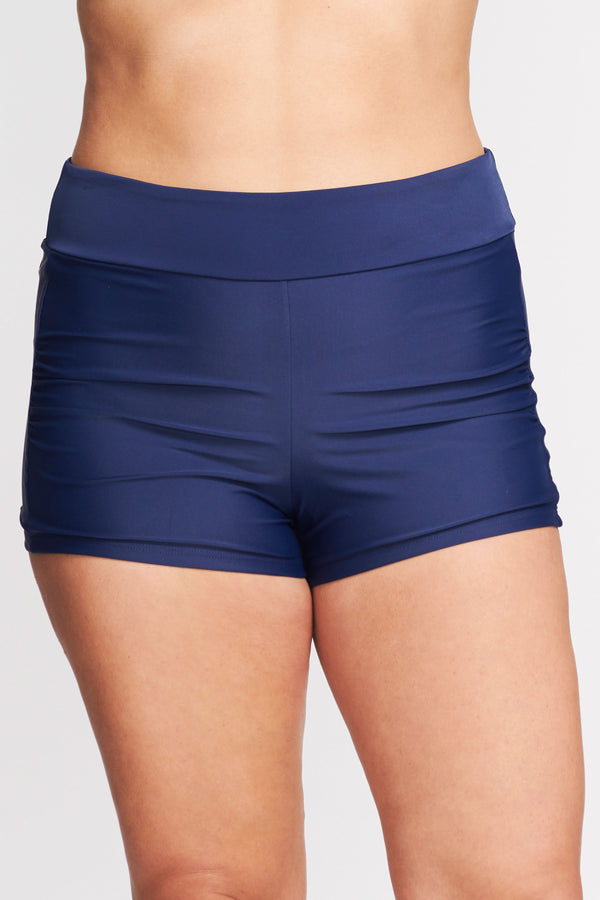Plus Size Contouring Waistband Swim Short in Solid Navy