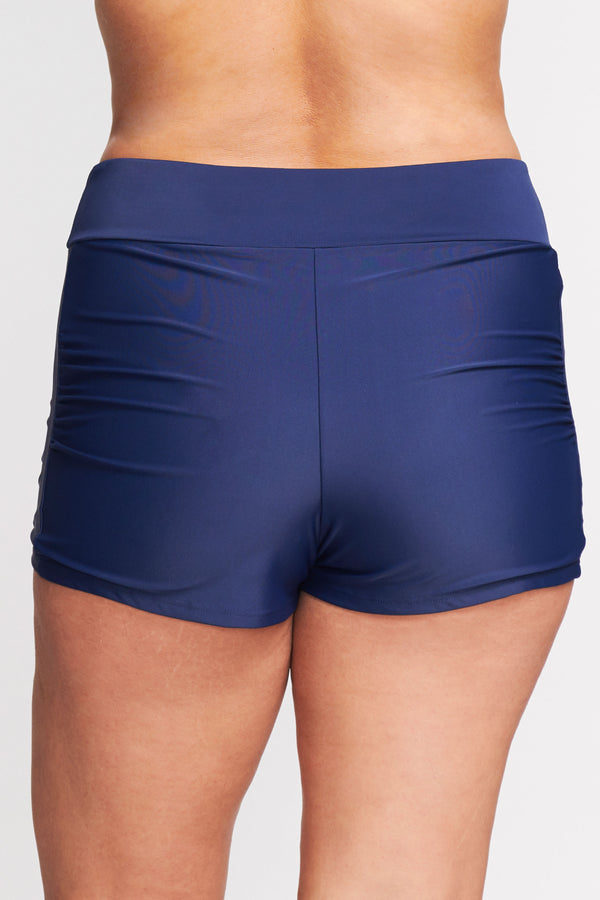 Plus Size Contouring Waistband Swim Short in Solid Navy