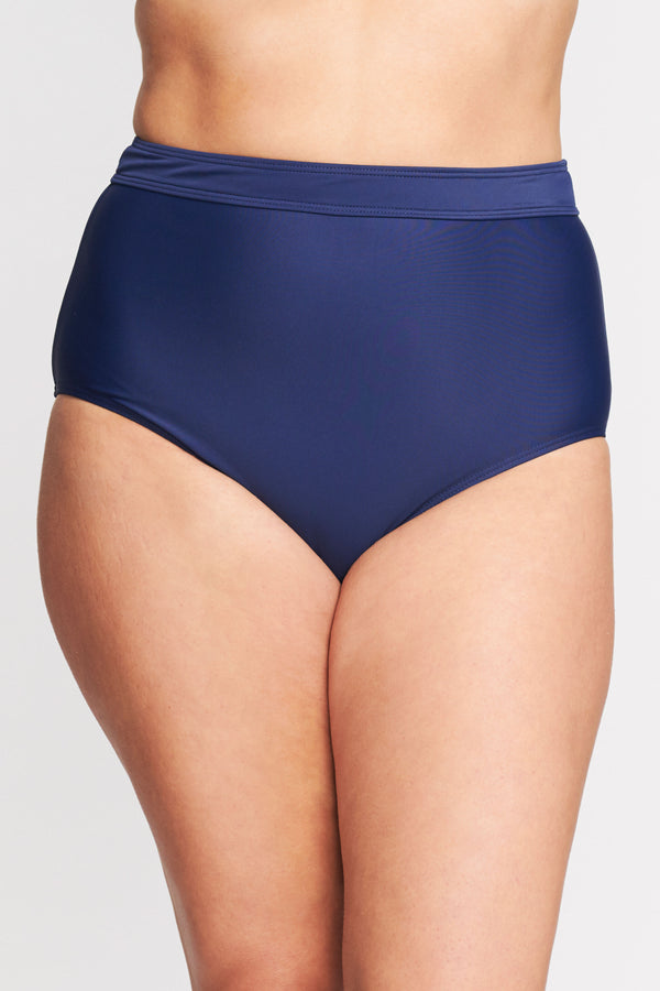 Plus Size High Waist Brief in Solid Navy