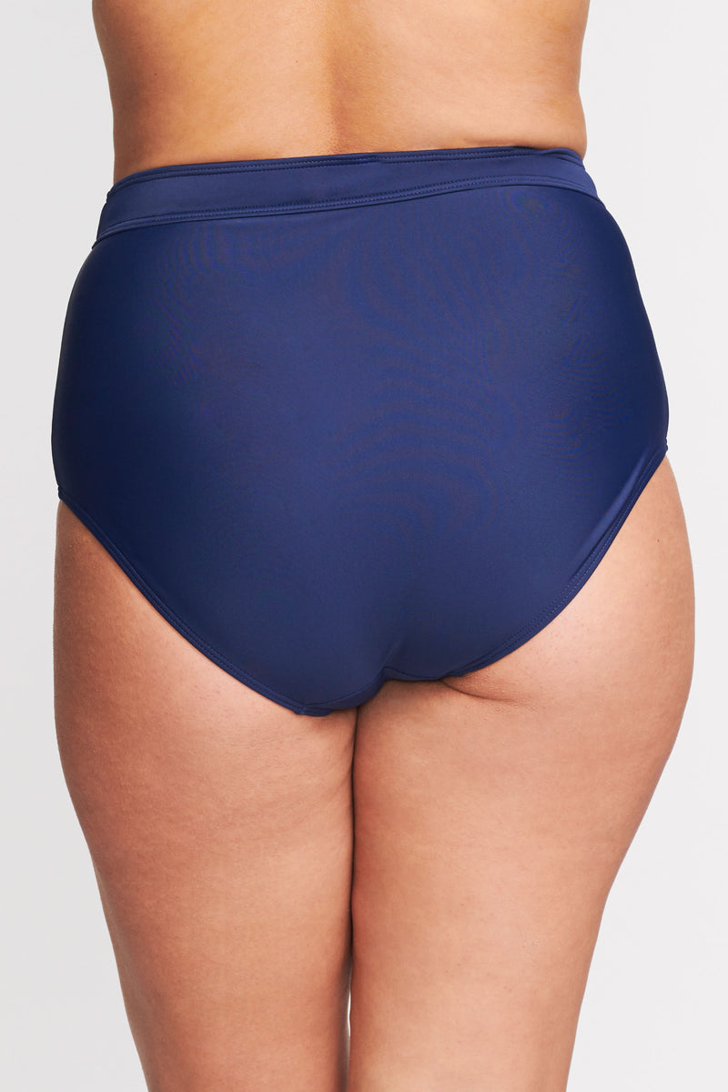 Plus Size High Waist Brief in Solid Navy