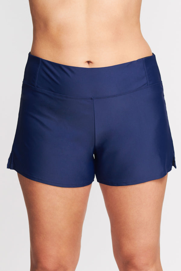 Plus Size Swim Short with Built in Brief in Solid Navy