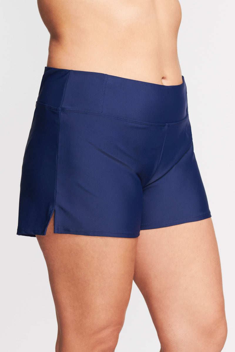 Plus Size Swim Short with Built in Brief in Solid Navy