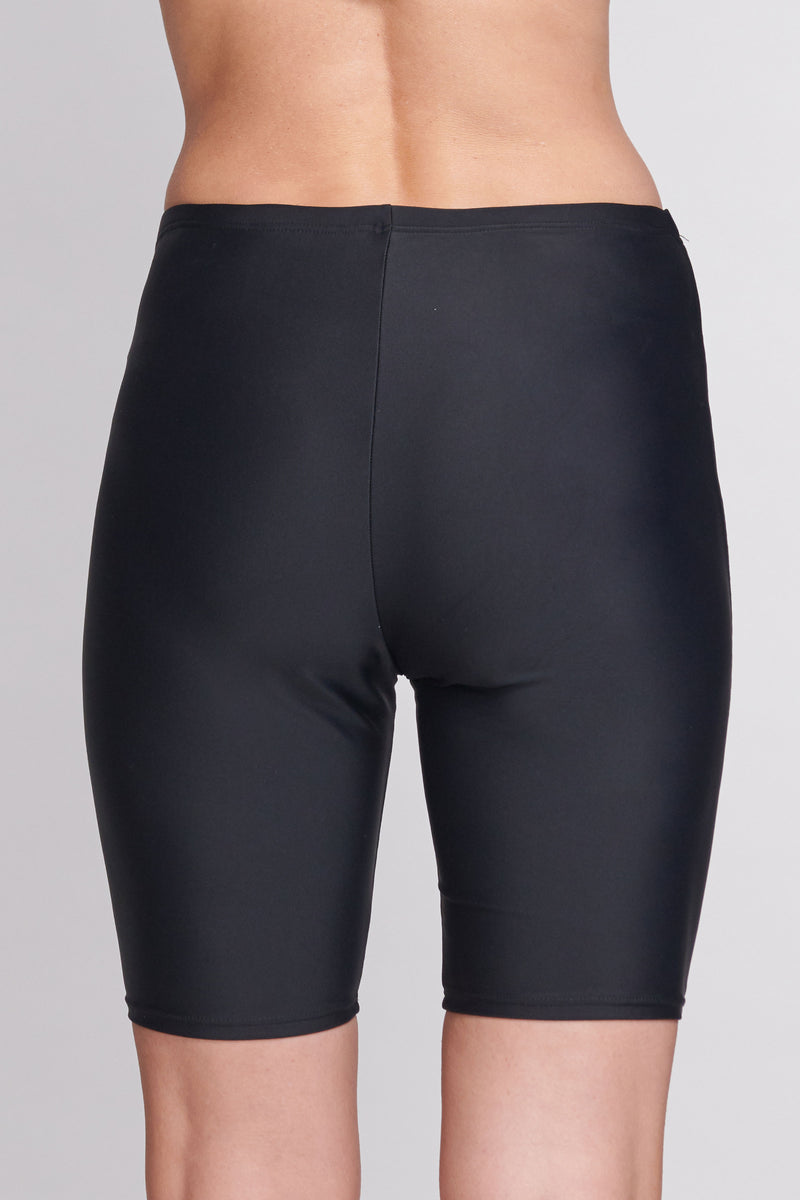 Long Length Capri Swim Short in Solid Black