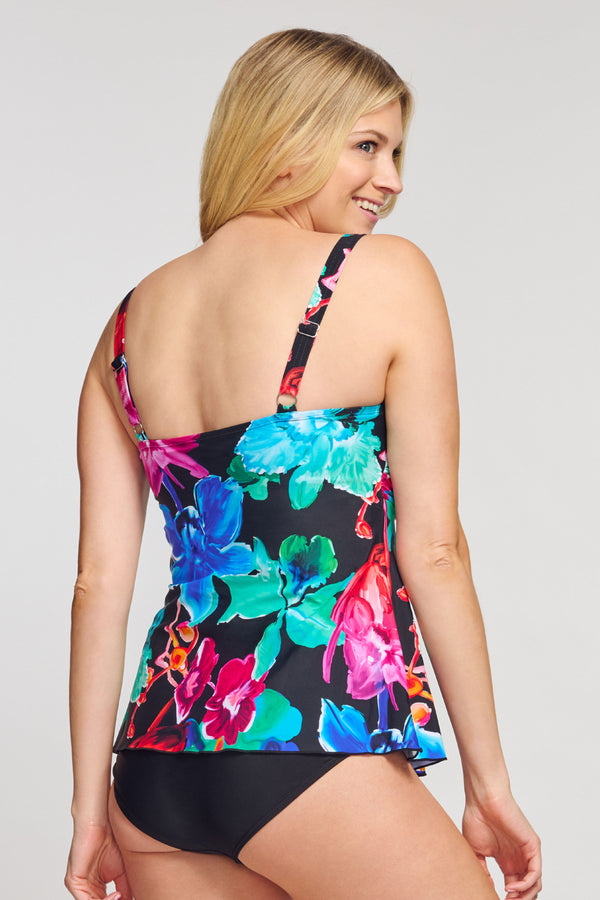 Drape Bandeau Tankini Top in Garden Floral