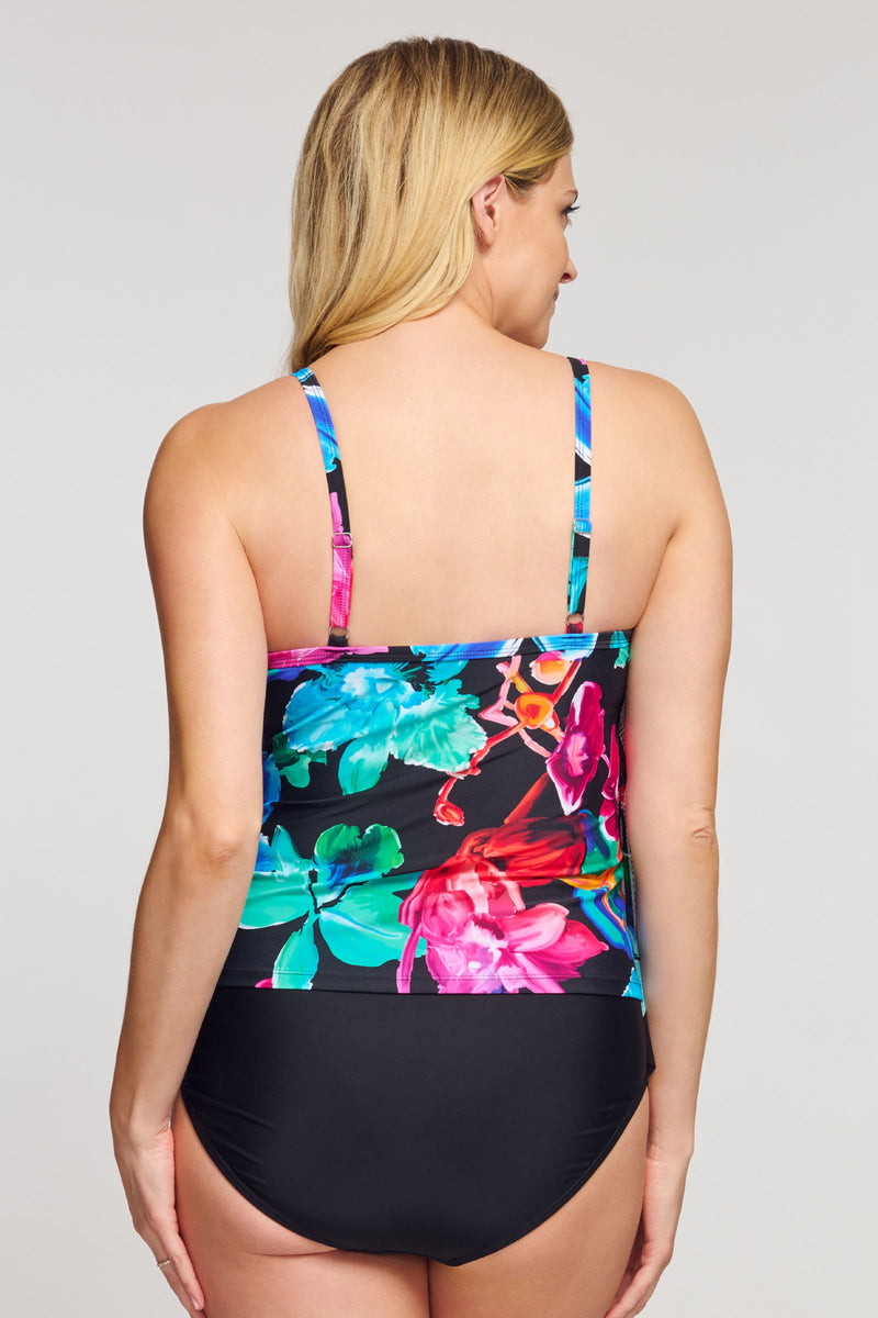 Draped Tier Mesh Tankini Top in Garden Floral