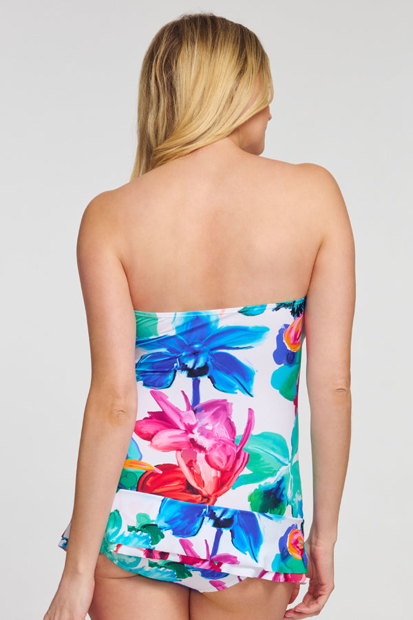 Shirred One Piece Skater Swimdress in Garden Floral White