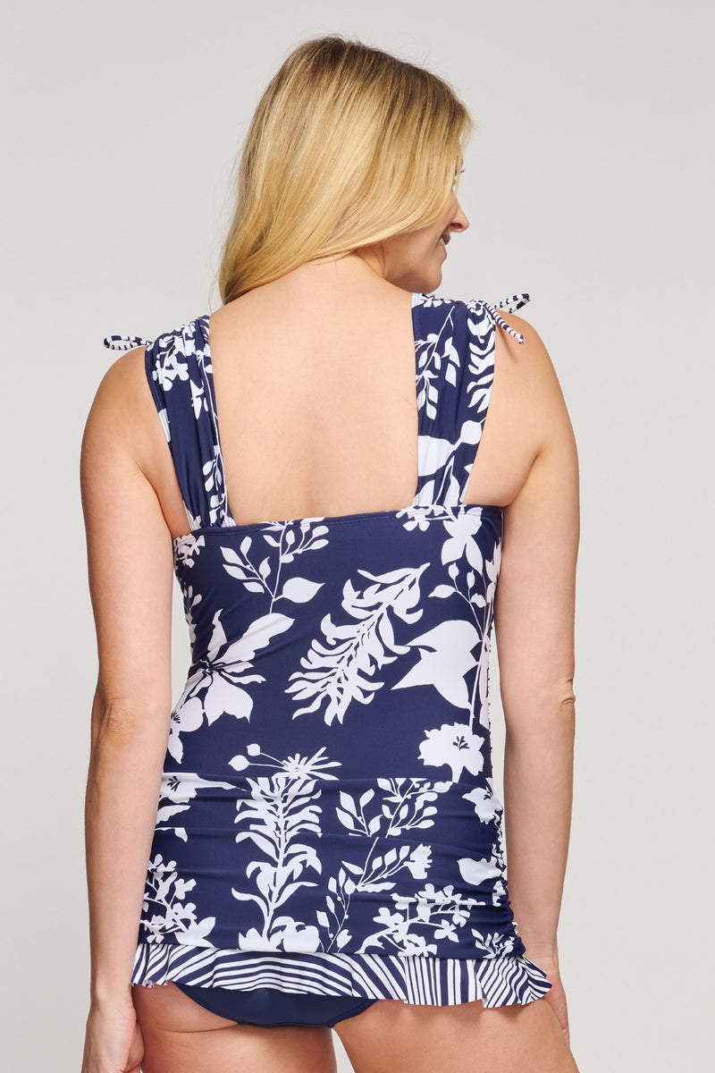 Grecian Skater Ruched One Piece Swimdress in Silhouette Floral