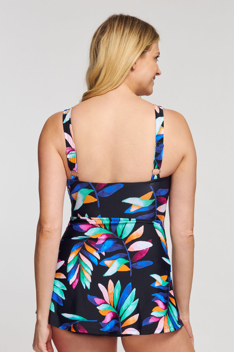 Wrap Swim Dress One Piece in Watercolor Palm