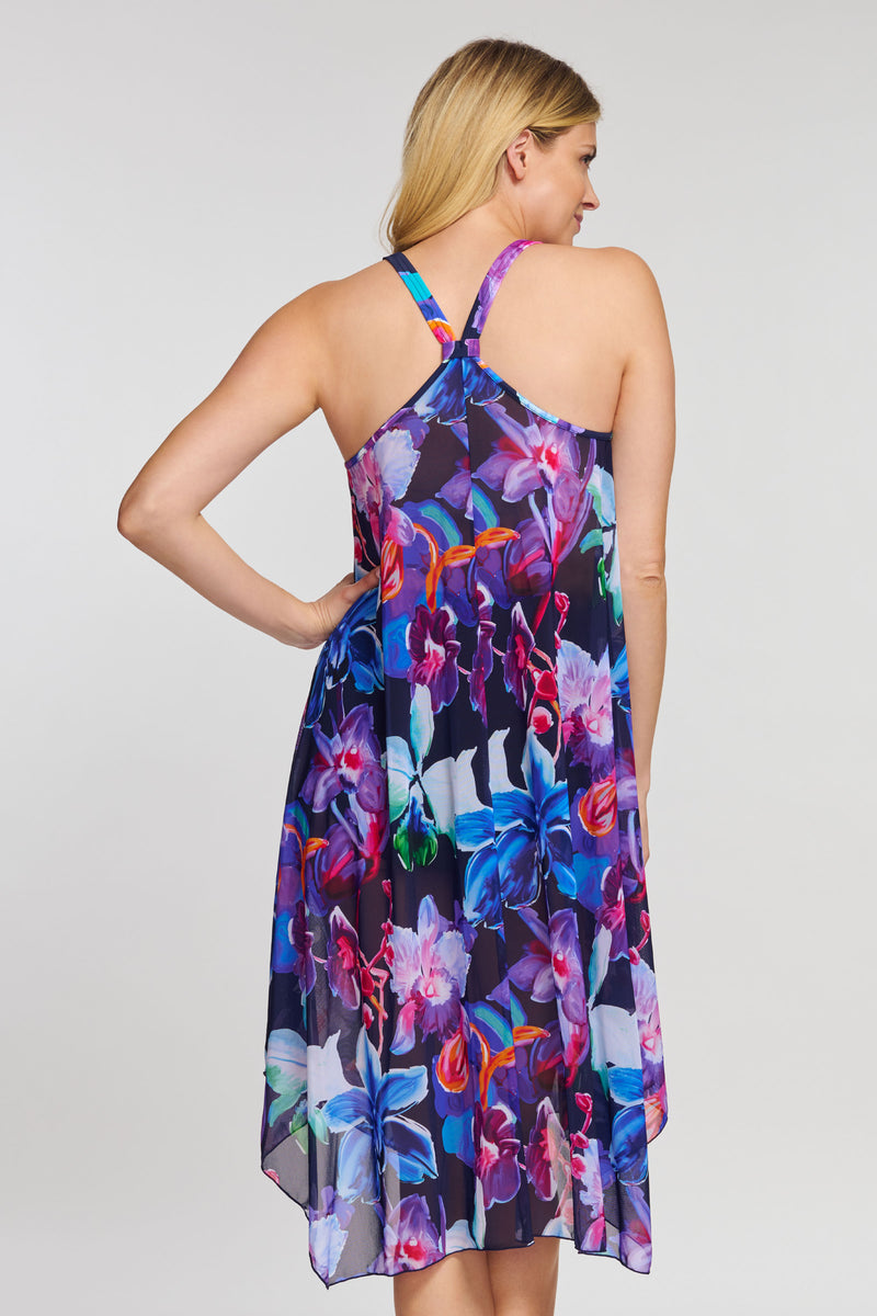 Mid Length Flowy Mesh Coverup Tank Dress in Garden Floral