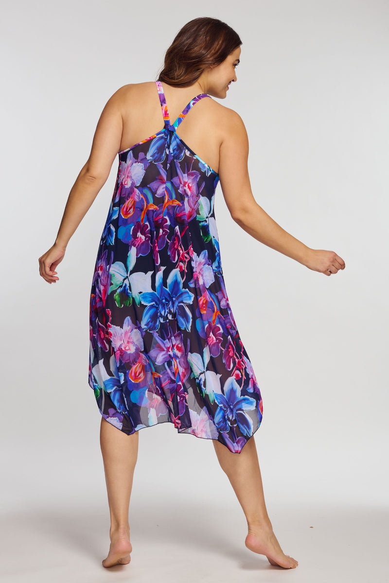 Plus Size Mid Length Flowy Mesh Coverup Tank Dress in Garden Floral