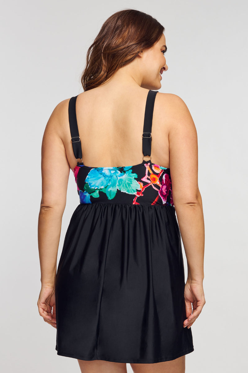 Plus Size Twist Knot One Piece Swimdress in Garden Floral