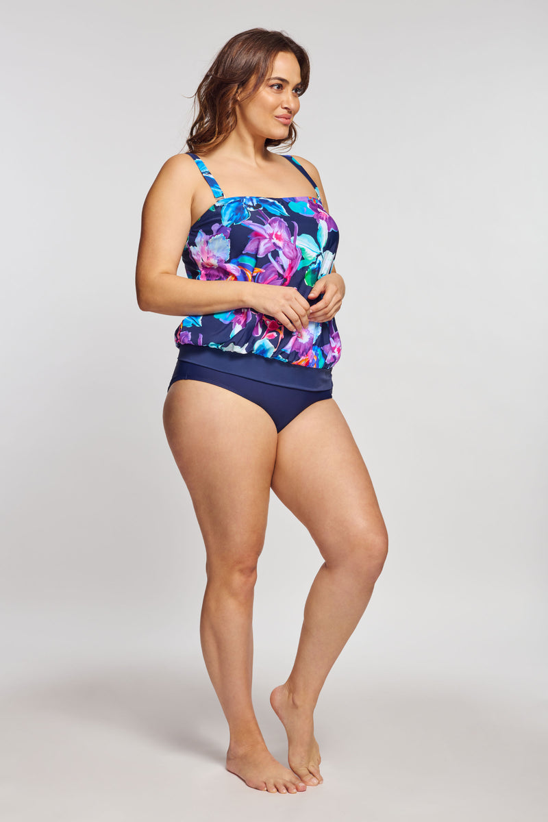 Plus Size Draped Blouson Tankini Top in Garden Floral