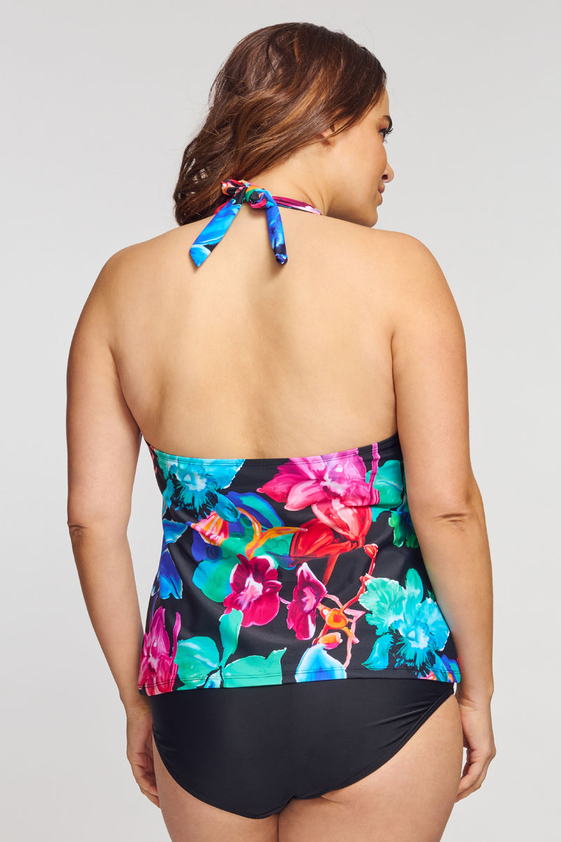Plus Size Scallop Neckline Halter Tankini Top in Garden Floral
