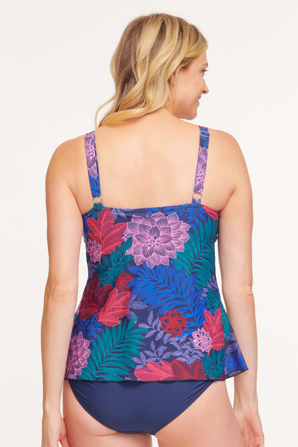 Drape Bandeau Tankini Top in Linework Floral