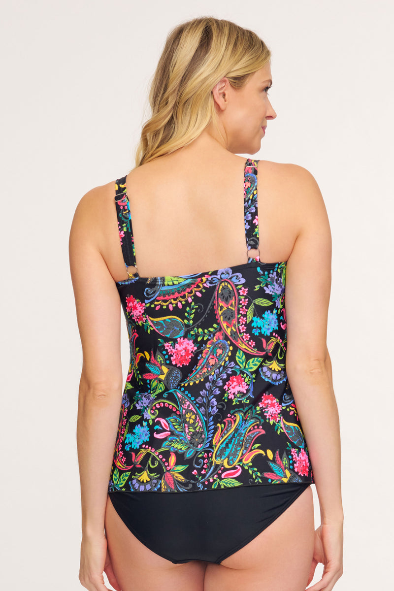 Drape Bandeau Tankini Top in Paisley Bloom