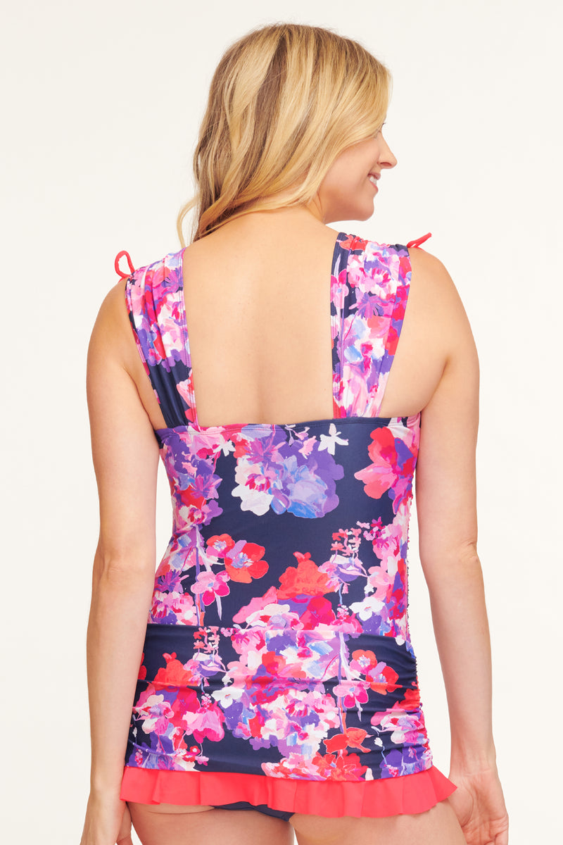 Grecian Skater Ruched One Piece Swimdress in Garden Blossom