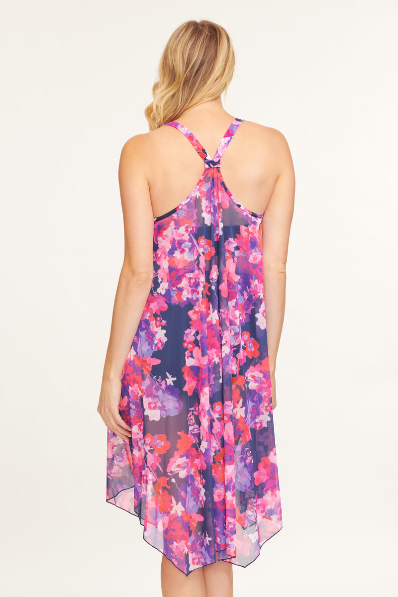 Mid Length Flowy Mesh Coverup Tank Dress in Garden Blossom
