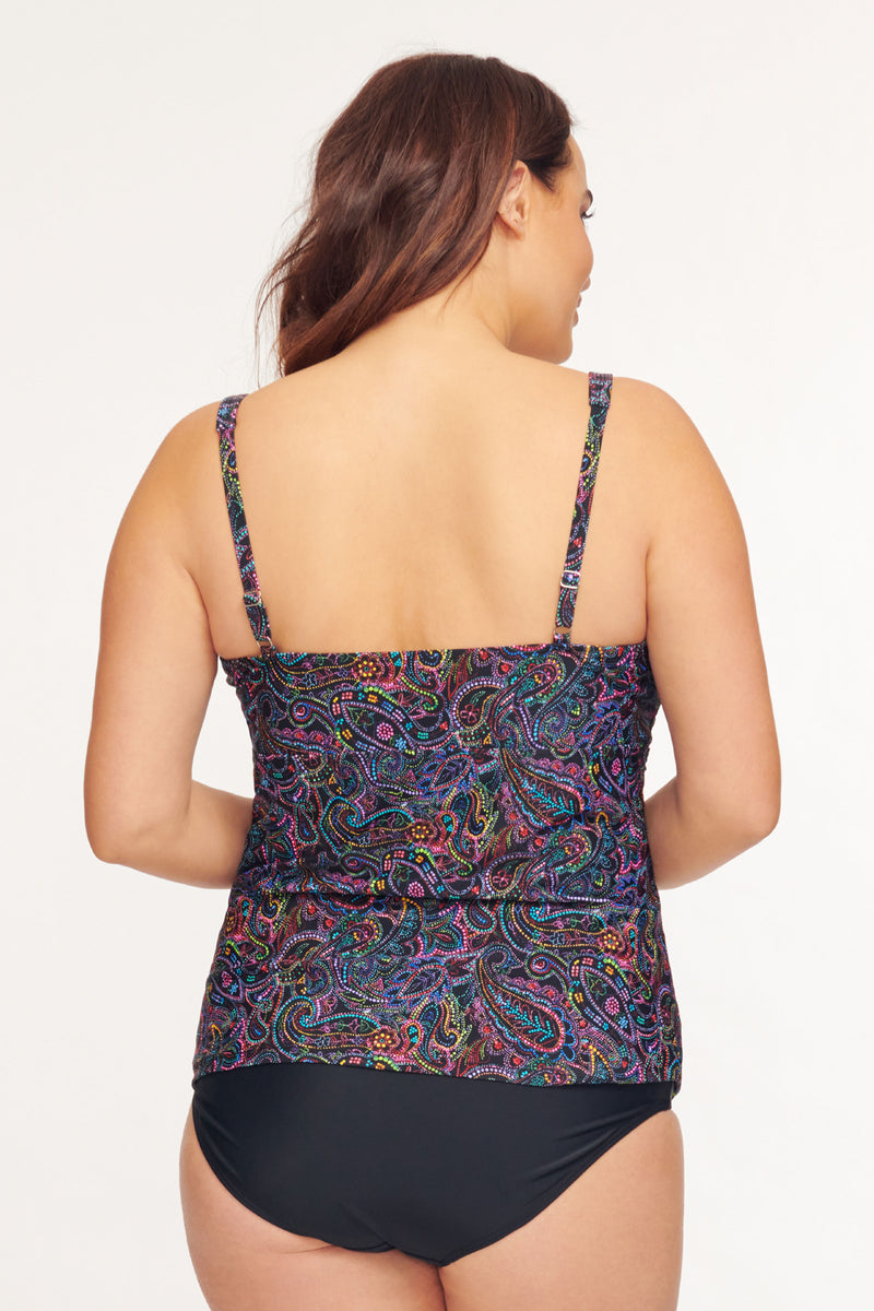 Plus Size Wrap Front Tankini Top in Embroider Paisley
