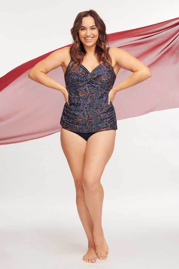 Plus Size Wrap Front Tankini Top in Embroider Paisley