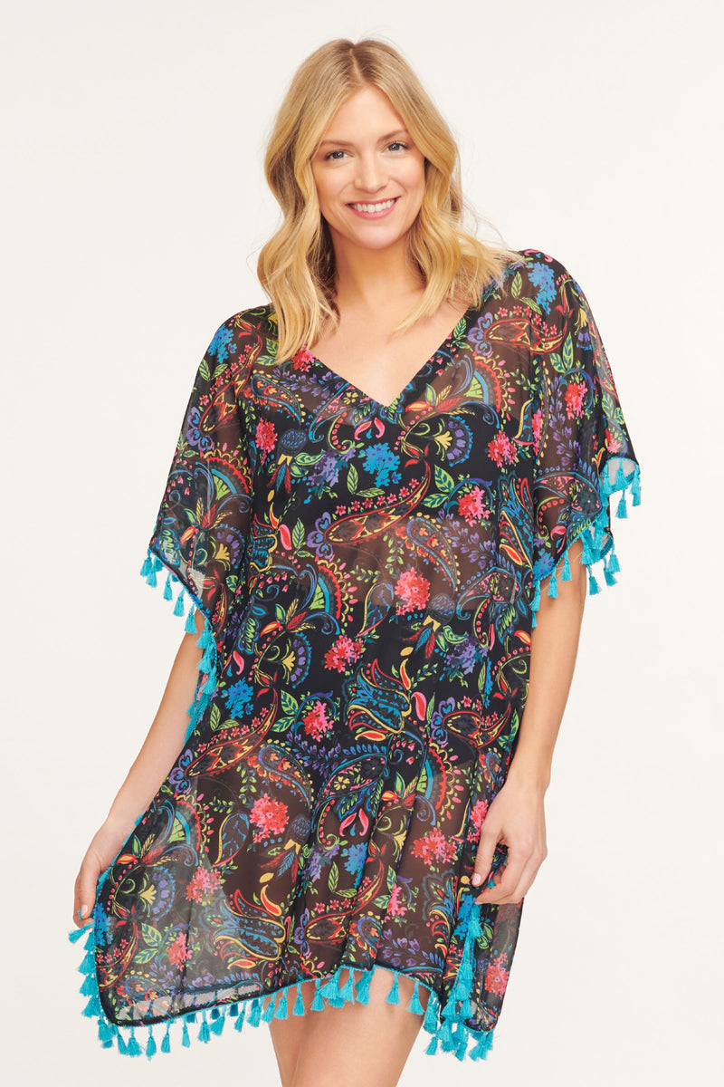 Kaftan Coverup with Tassel Trim in Paisley Bloom