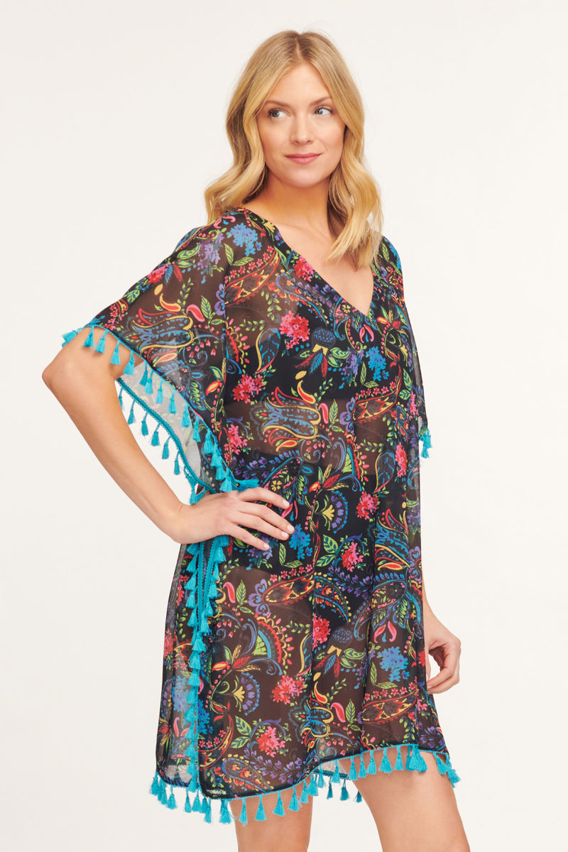 Kaftan Coverup with Tassel Trim in Paisley Bloom