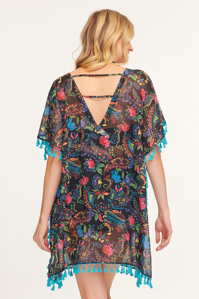 Kaftan Coverup with Tassel Trim in Paisley Bloom