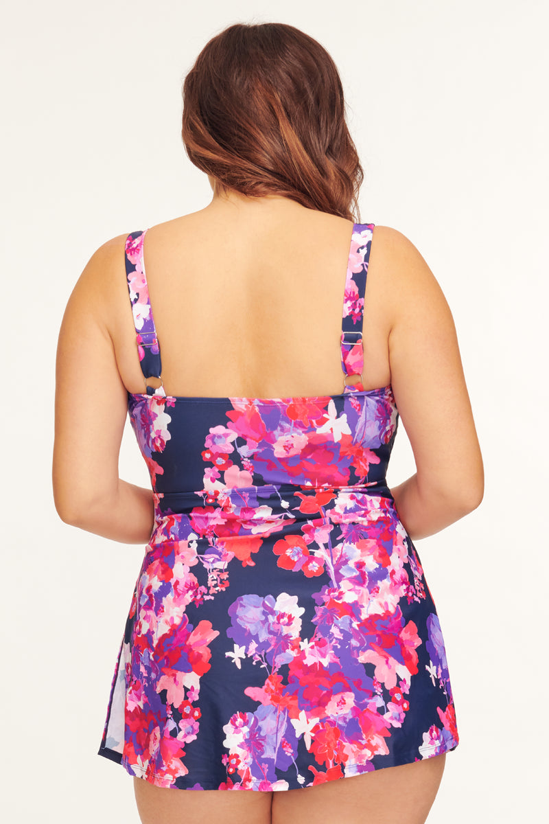Plus Size Wrap Swim Dress One Piece in Garden Blossom