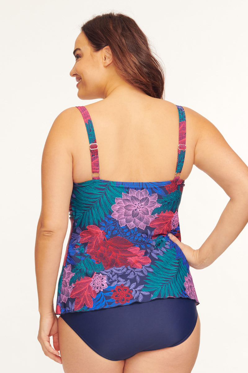 Plus Size Drape Bandeau Tankini Top in Linework Floral