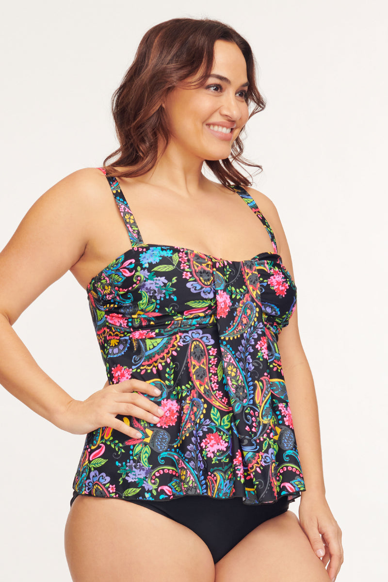 Plus Size Drape Bandeau Tankini Top in Paisley Bloom