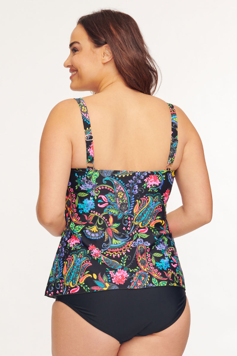 Plus Size Drape Bandeau Tankini Top in Paisley Bloom