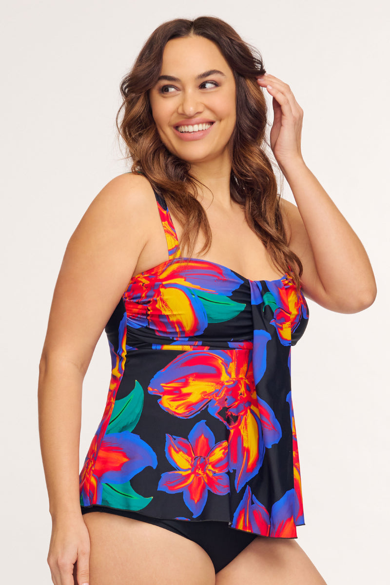 Plus Size Drape Bandeau Tankini Top in Painted Lillies