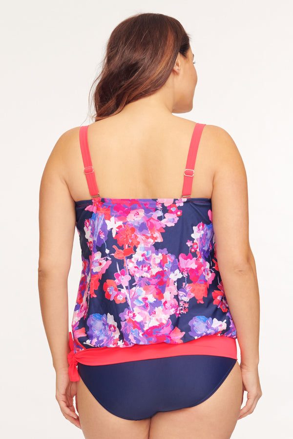 Plus Size Draped Blouson Tankini Top in Garden Blossom