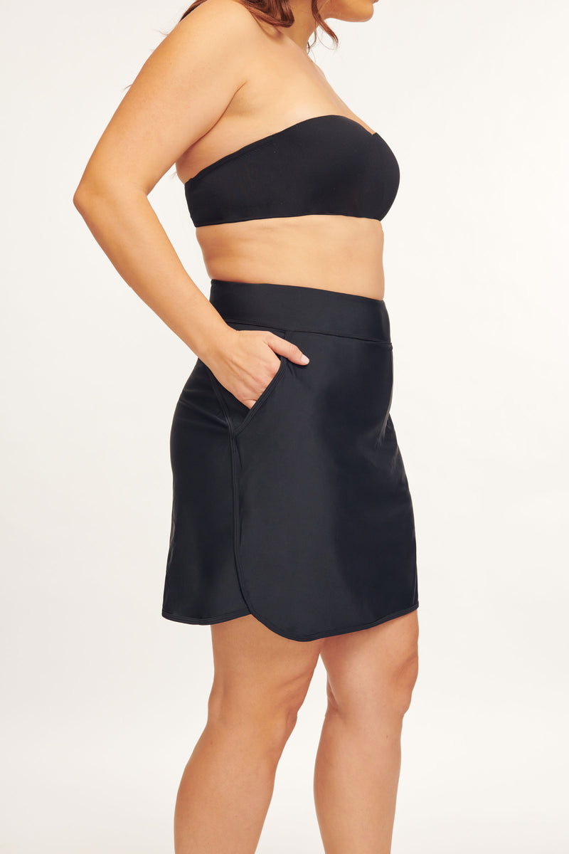 Plus Size Extra Long Length Swim Skirt in Solid Black
