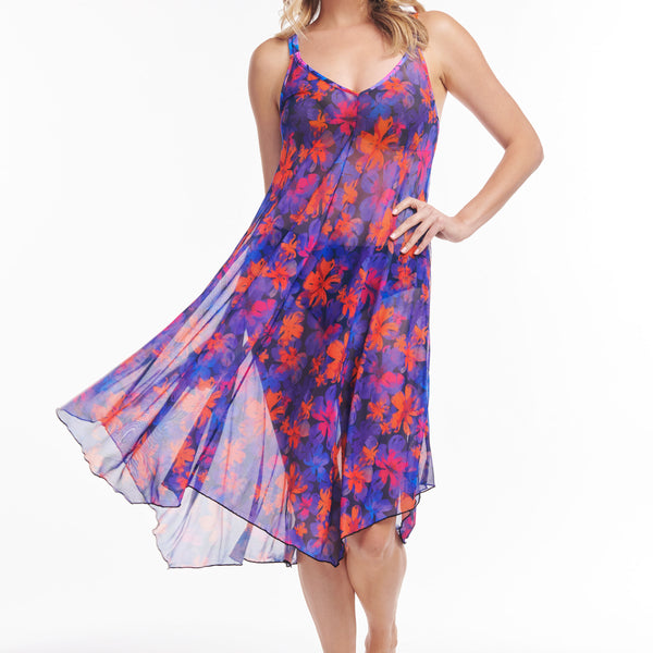 Mid Length Flowy Mesh Coverup Tank Dress in Iridescent