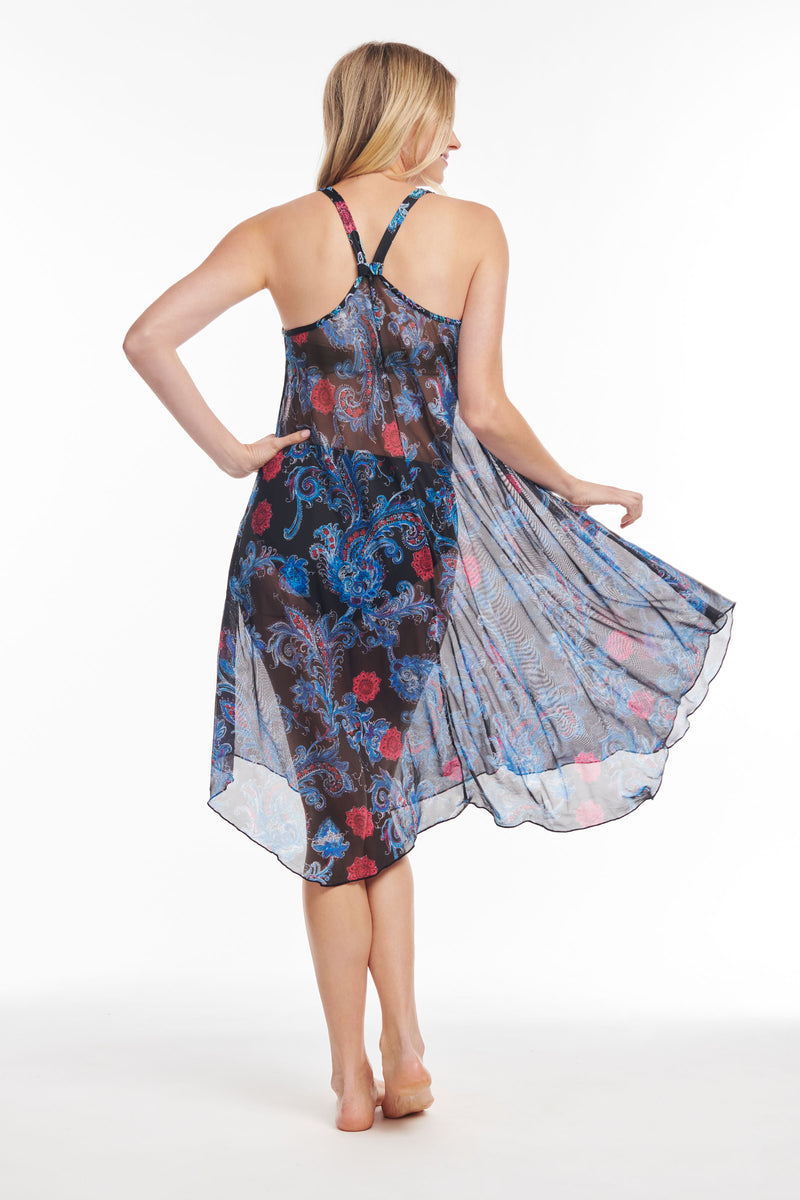 Mid Length Flowy Mesh Coverup Tank Dress in Linework Paisley – Mazu Apparel