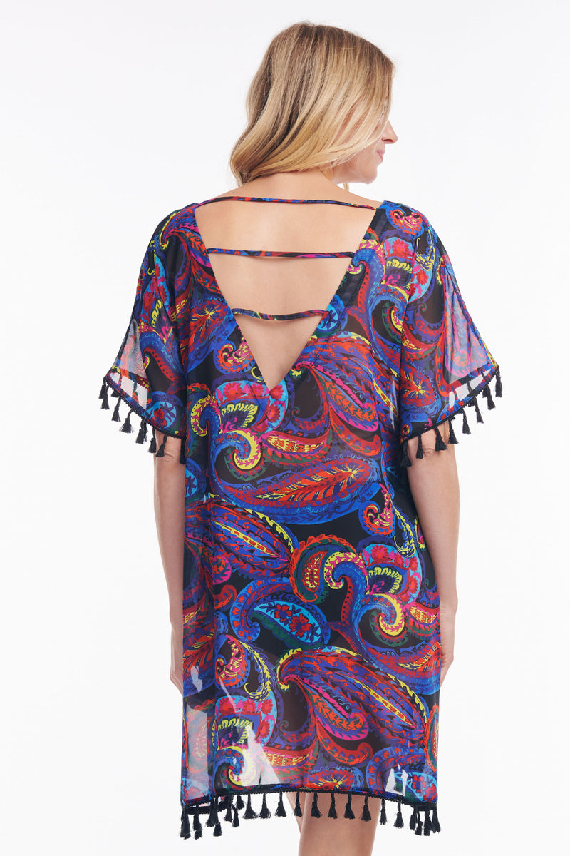 Kaftan Coverup with Tassel Trim in French Paisley