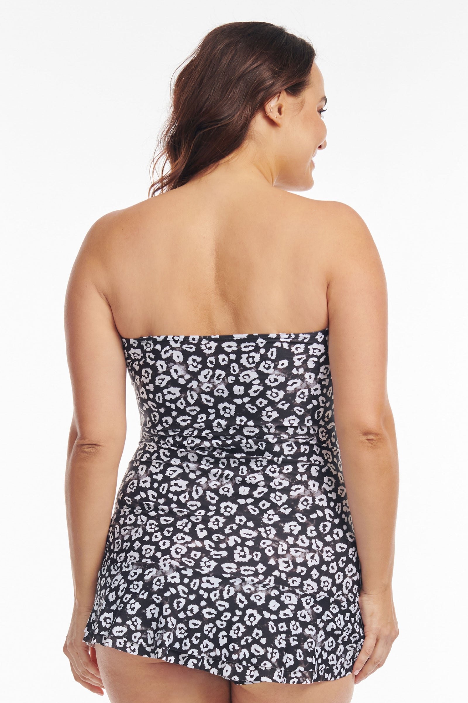 Plus Size Shirred One Piece Skater Swimdress in Tie Dye