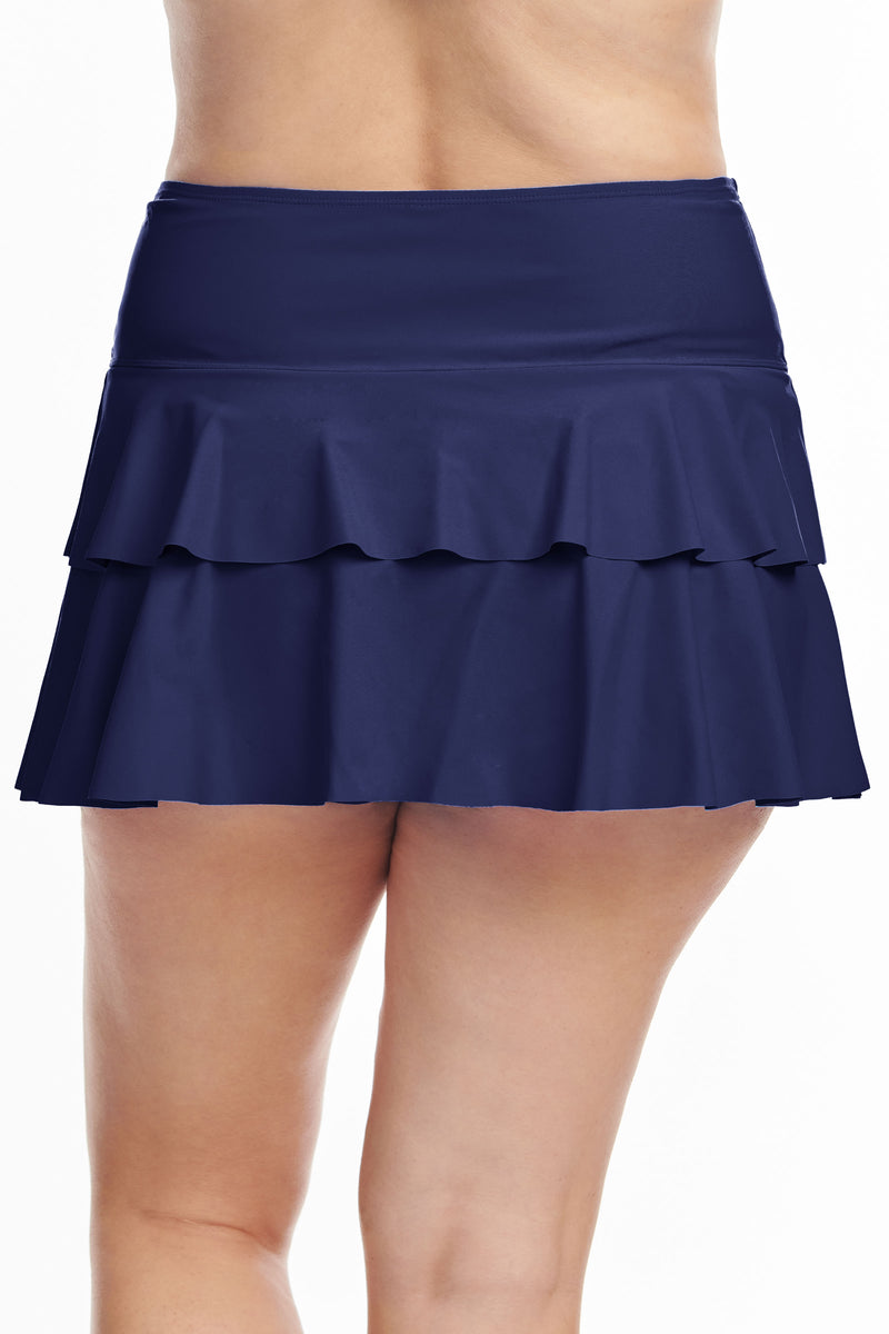 Plus Size Double Ruffle Swim Skirt in Solid Navy