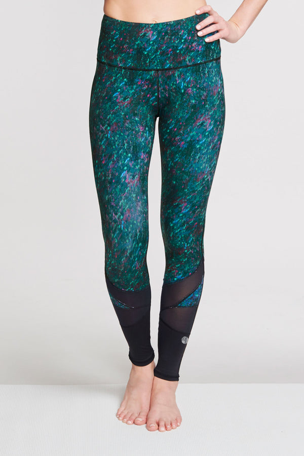 High Waisted Slimming Full Length Legging in Moving Waters Green